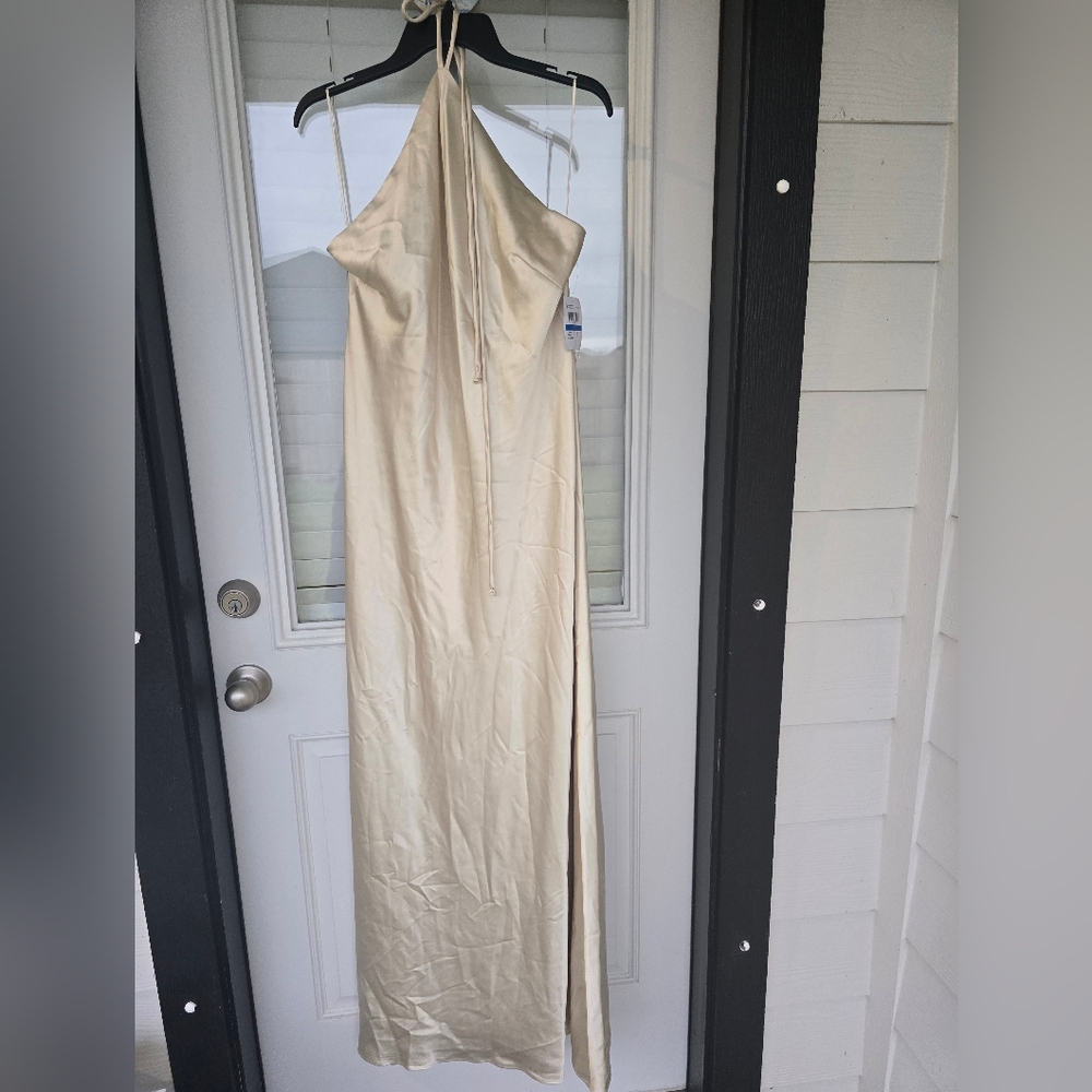 Morgan & Co Halter-Neck Satin Slip Dress XL Cream Maxi Cocktail Bridal - Picture 4 of 15